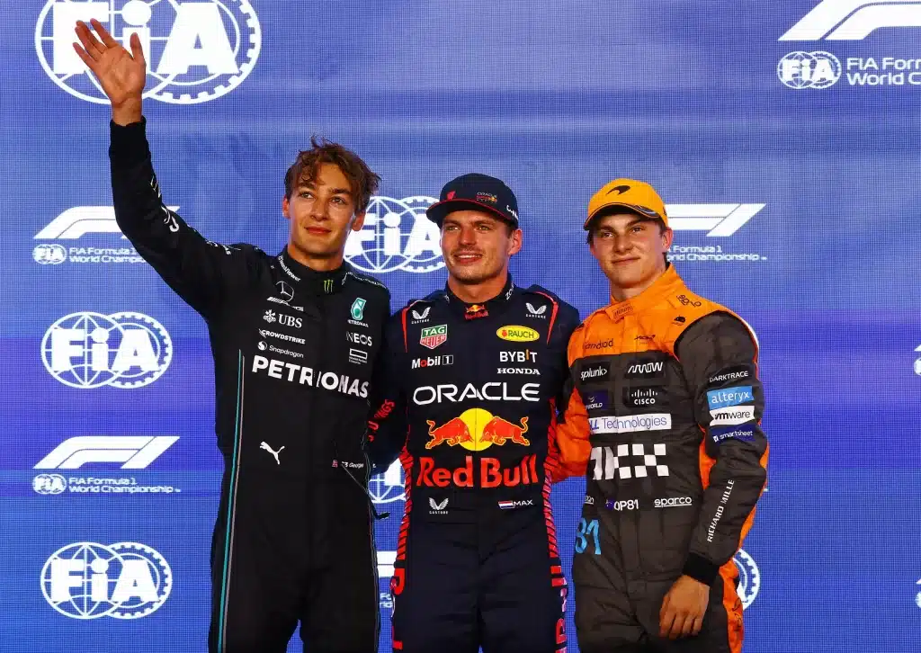 George Russell, Max Verstappen, Oscar Piastri