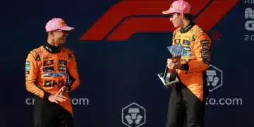 Lando Norris és Oscar Piastri a Miami nagydíj dobogóján. 2025