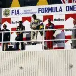 Hungaroring 1986, Magyar Nagydíj, Ayrton Senna, Nelson Piquet és Nigel Mansell a dobogón
