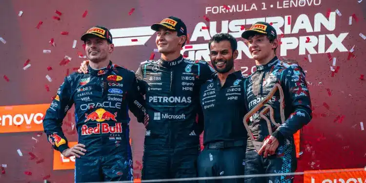 Max Verstappen, George Russell, Kimi Antonelli
