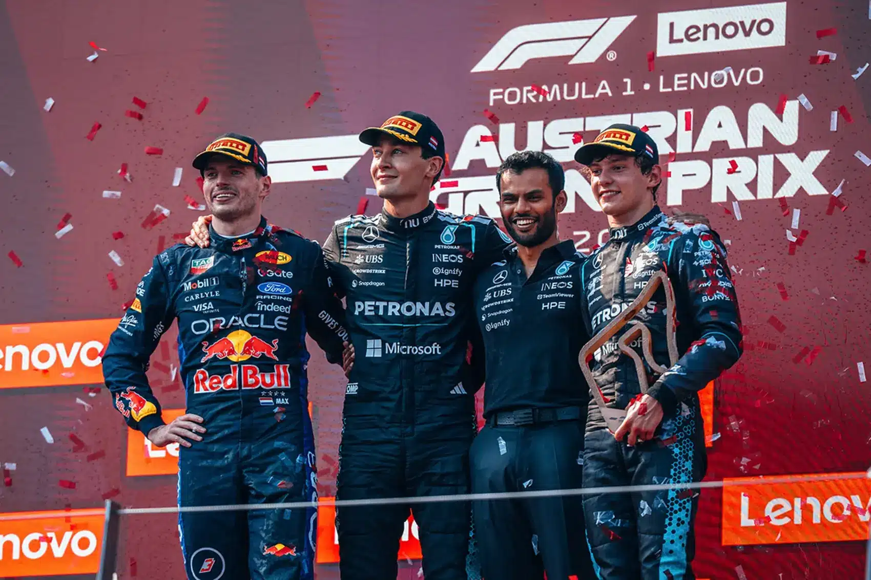 Max Verstappen, George Russell, Kimi Antonelli