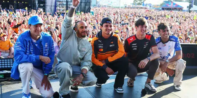 George Russell, Lewis Hamilton, Lando Norris, Oliver Bearman, Arvid Lindblad