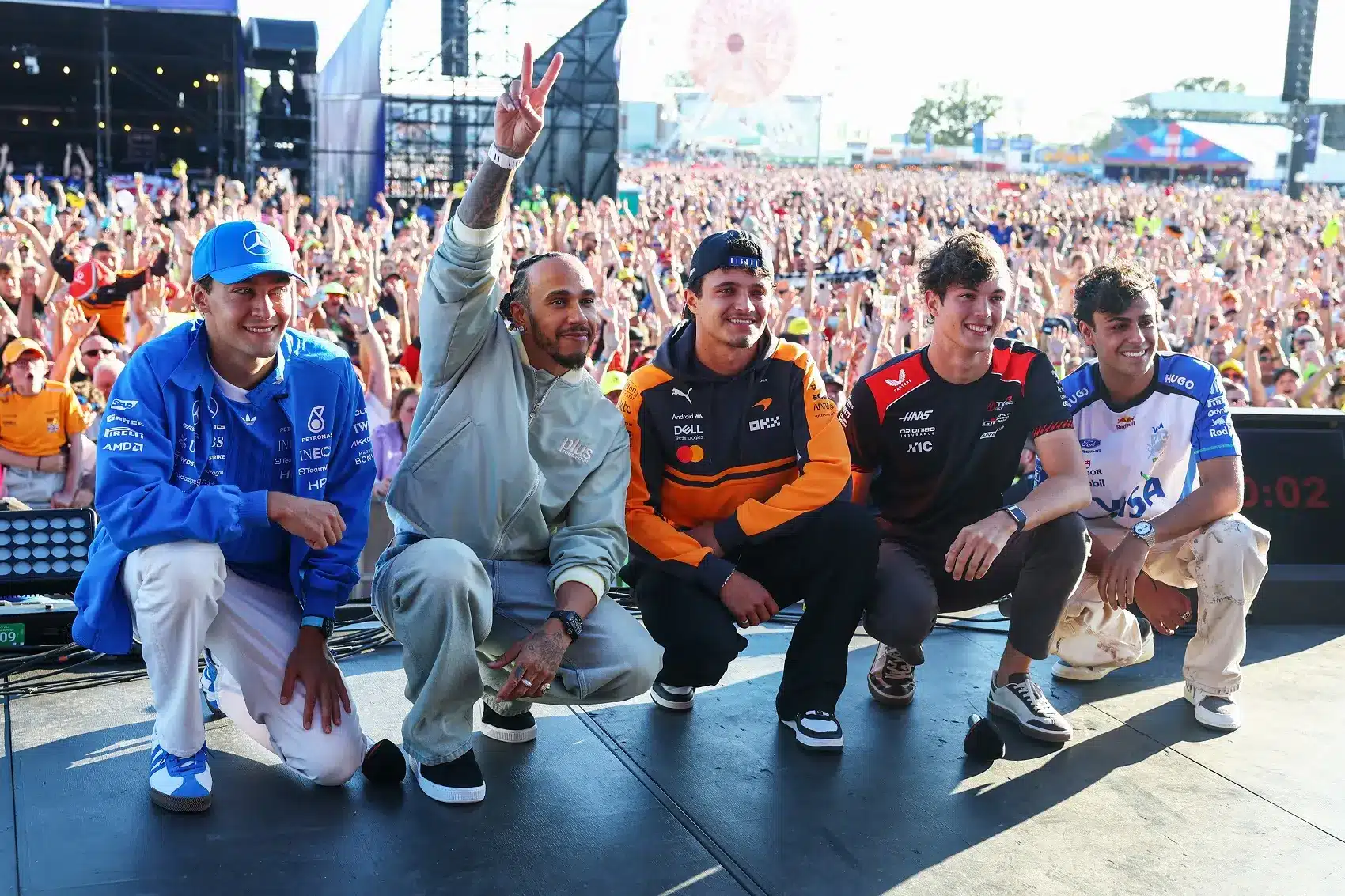 George Russell, Lewis Hamilton, Lando Norris, Oliver Bearman, Arvid Lindblad