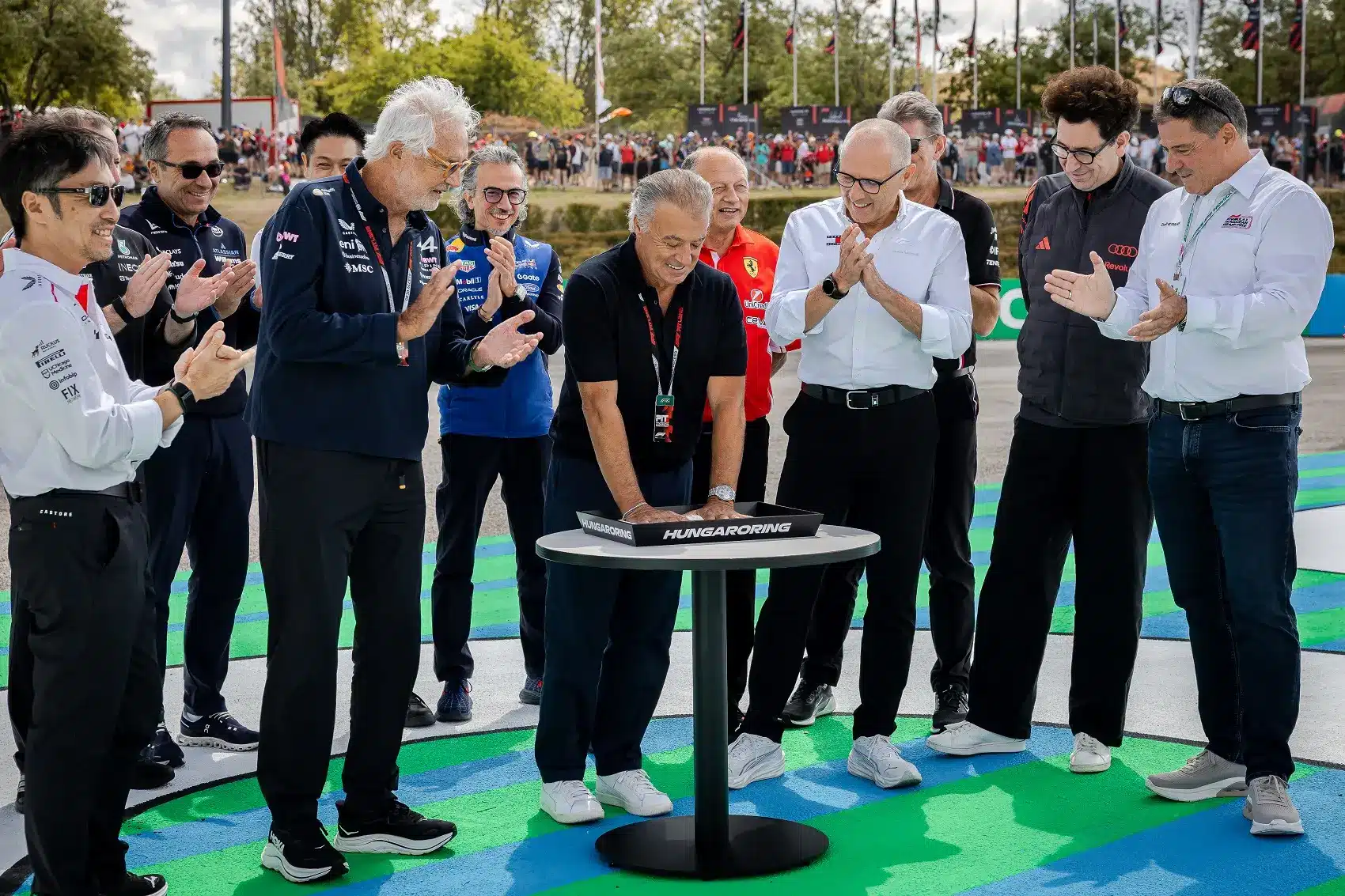 Flavio Briatore, Jean Alesi, Frederic Vasseur, Stefano Domenicali, F1