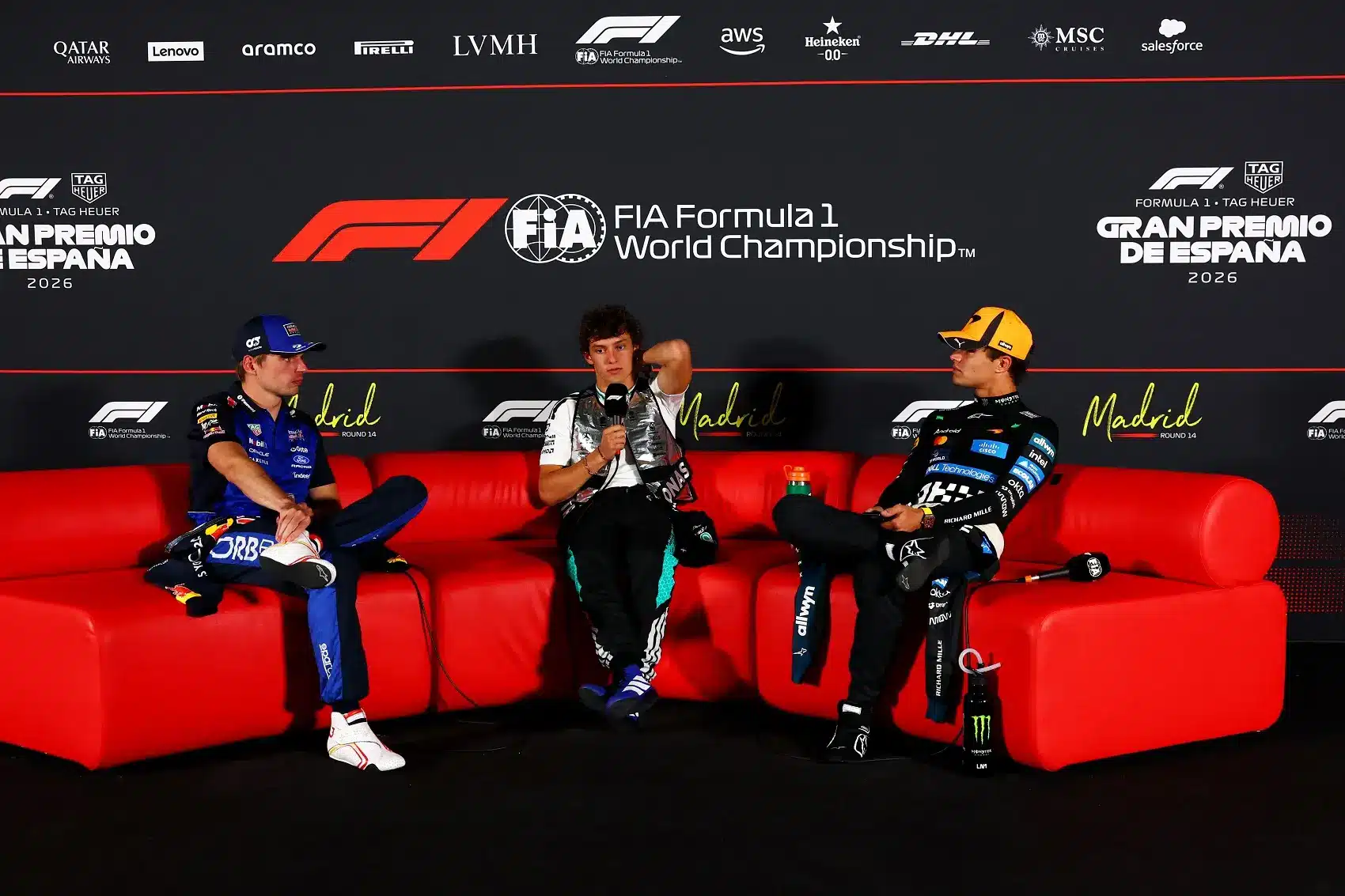 Max Verstappen, Andrea Kimi Antonelli, Lando Norris (F1, Spanyol Nagydíj)