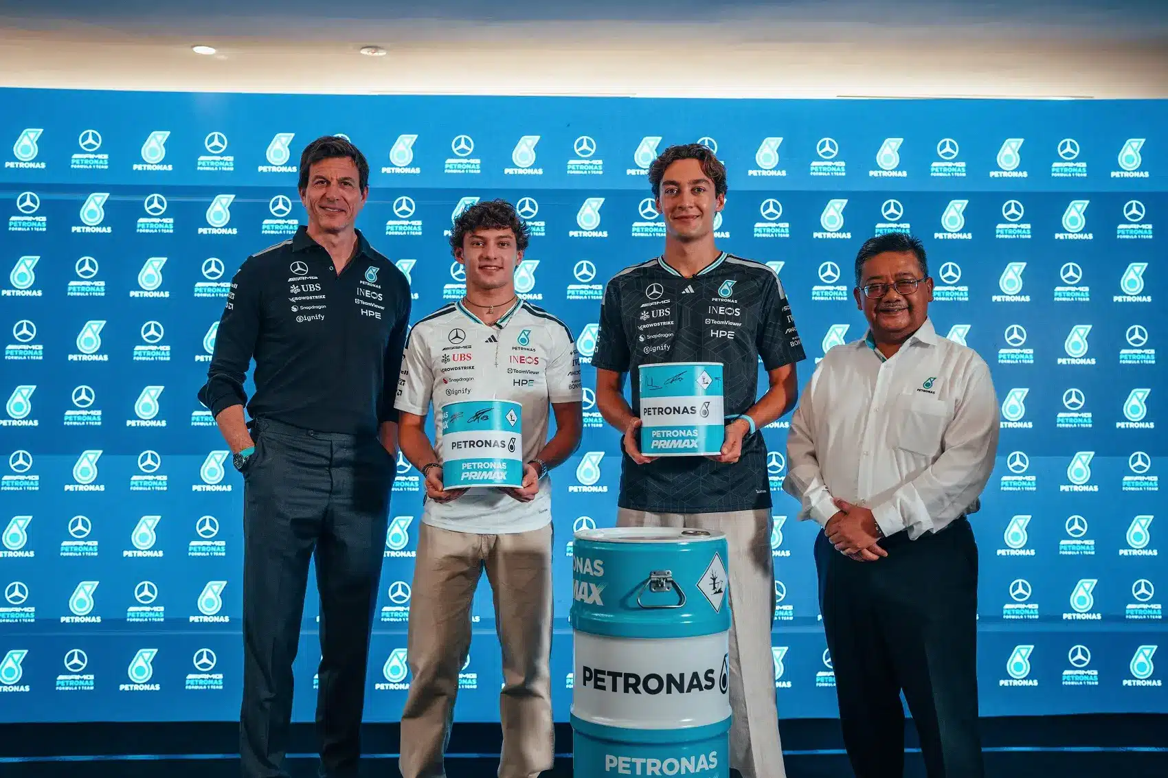 Toto Wolff, Andrea Kimi Antonelli, George Russell