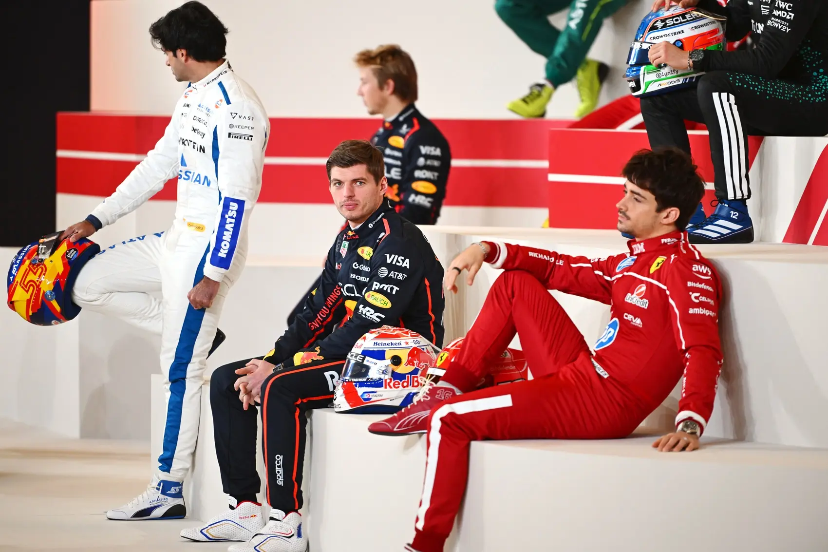 Carlos Sainz, Max Vertsappen, Charles Leclerc, 2025 F1