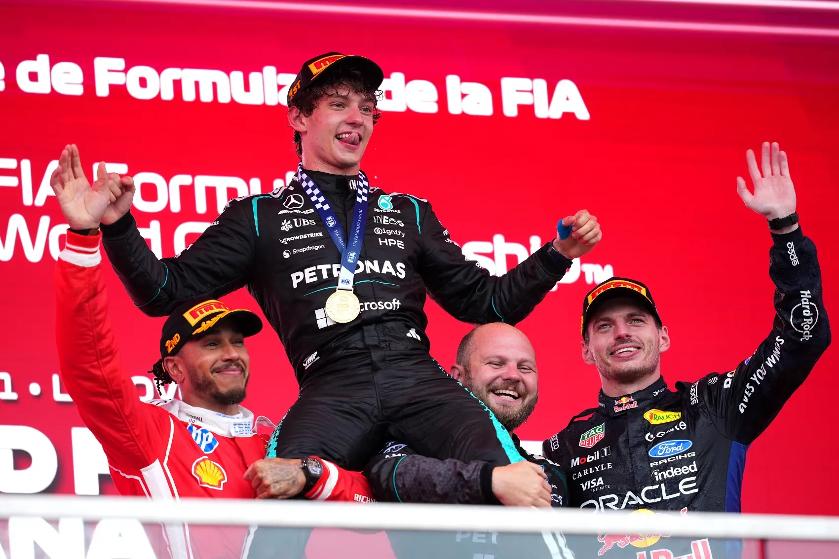 Andrea Kimi Antonelli, Max Verstappen, Lewis Hamilton, Dean Hale