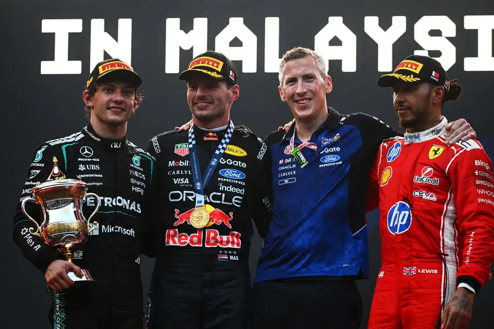 Max Verstappen, Kimi Antonelli, Lewis Hamilton